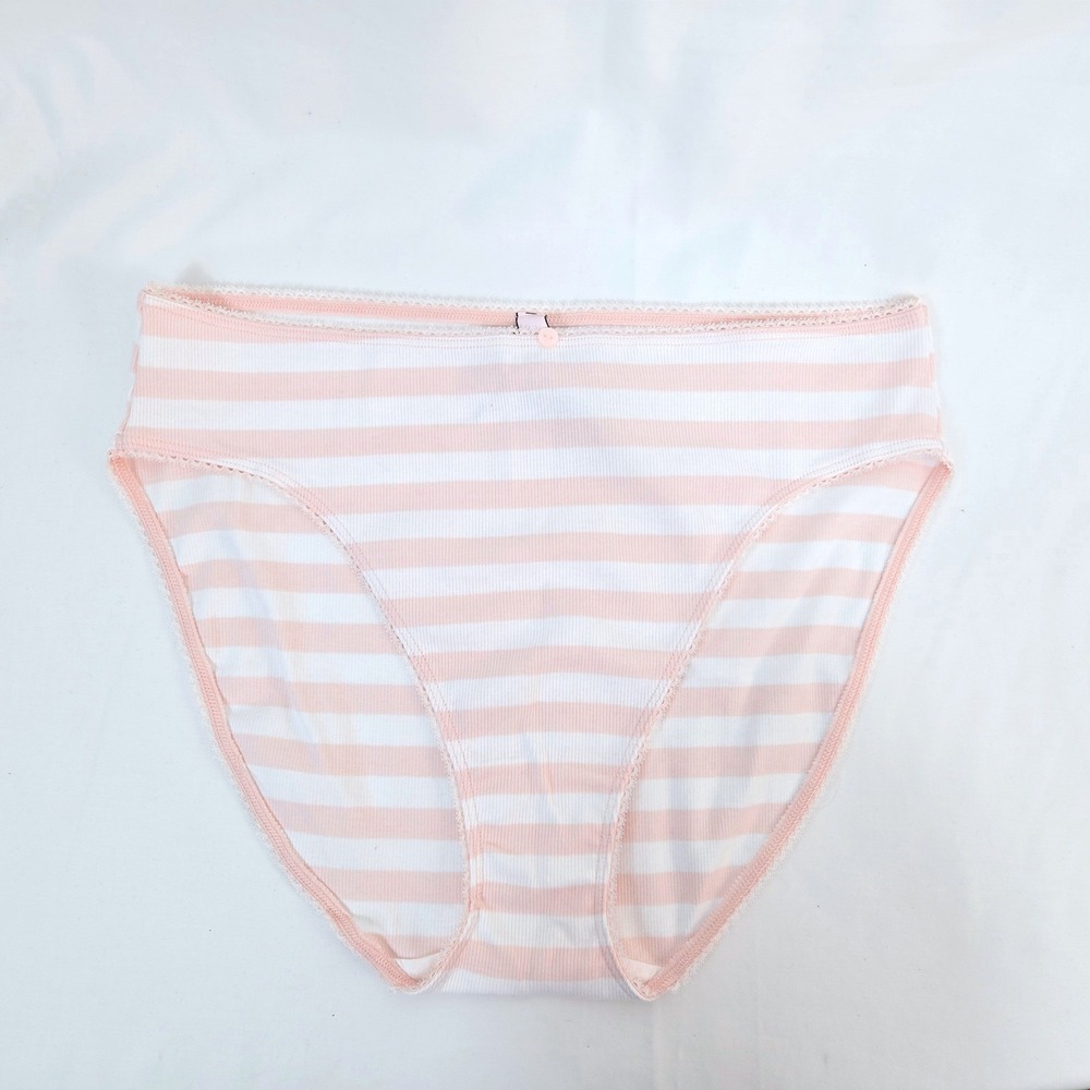 Victoria's Secret Pink Horizontal Stripe Ribbed High Leg Brief Panty Large NWT
